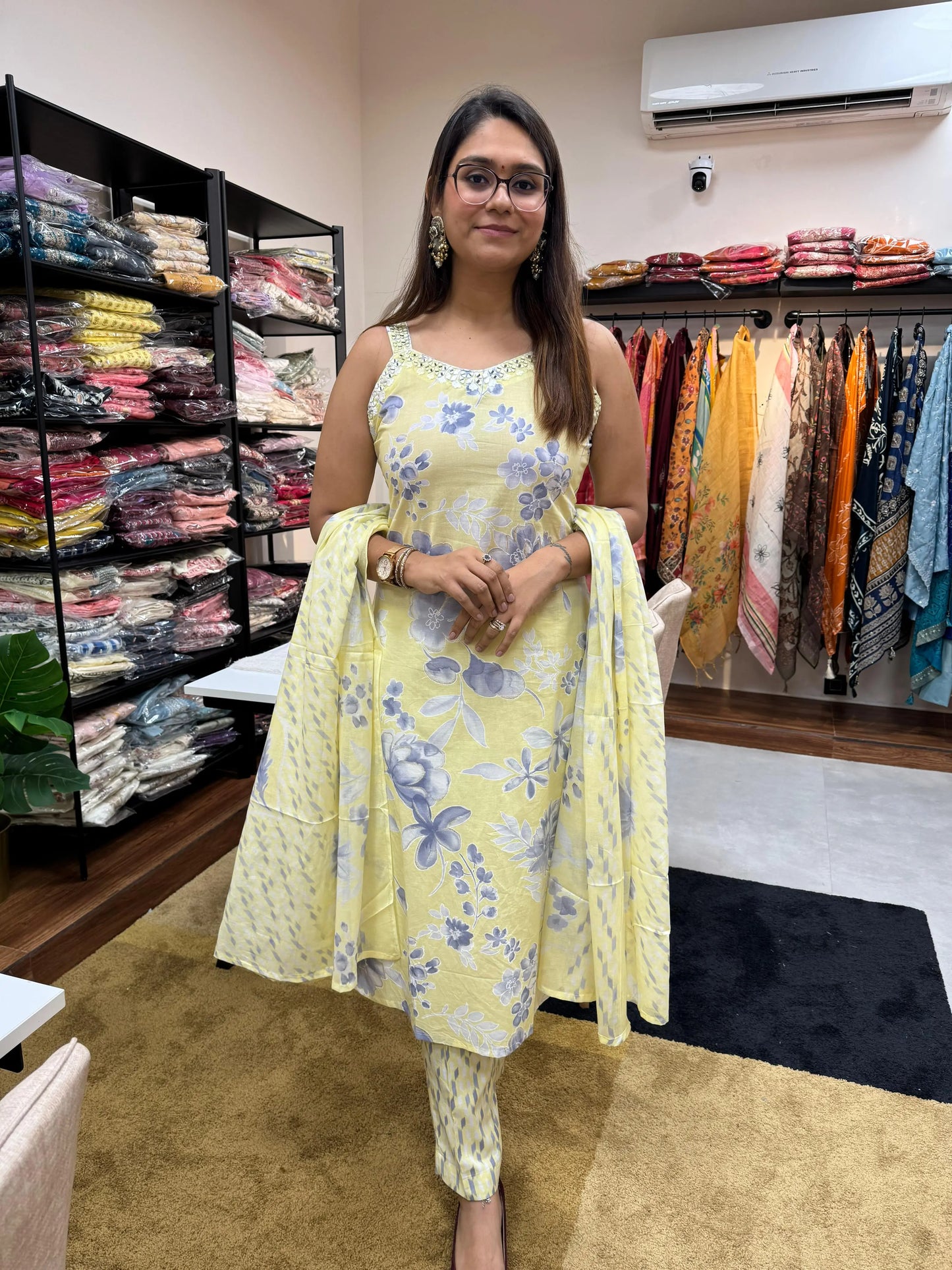Pure Cotton 3-Piece Suit Set with Intricate Sleeve Detailing Reyshaa