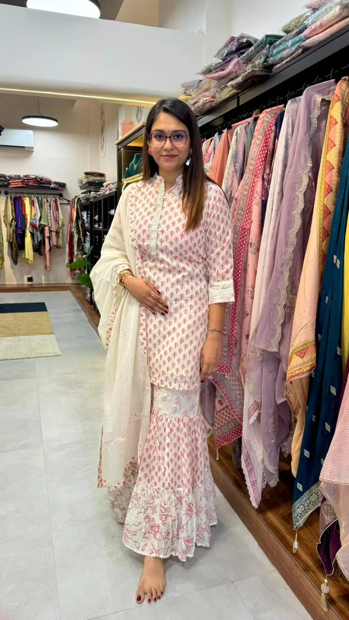 Pure Cotton Block Print Gharara Set Reyshaa