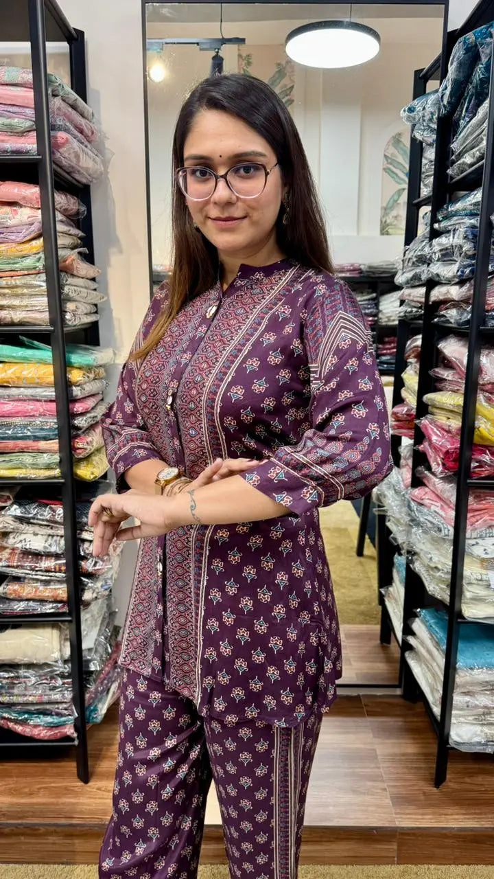 Natural Crepe Ajrakh Print Co-ord Set Reyshaa