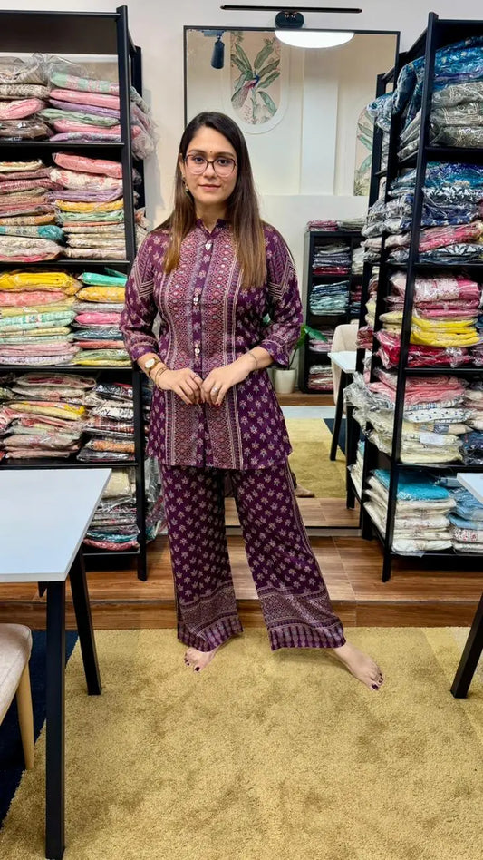 Natural Crepe Ajrakh Print Co-ord Set Reyshaa