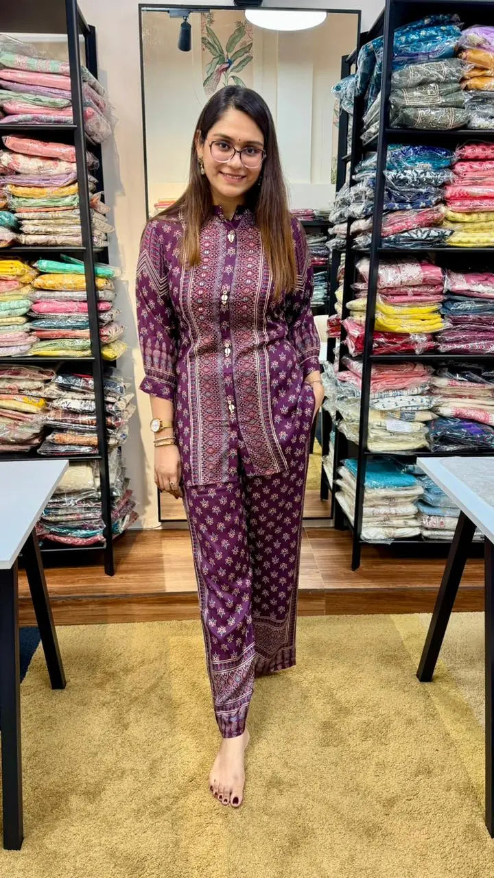 Natural Crepe Ajrakh Print Co-ord Set Reyshaa