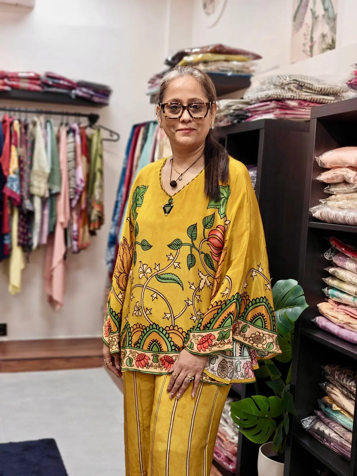 Digital Print Natural Crepe Kaftan Set Reyshaa
