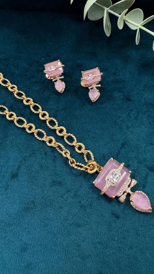 Elegant Quartz Stone Pendant Chain Set with AD Stone Embellishment Reyshaa
