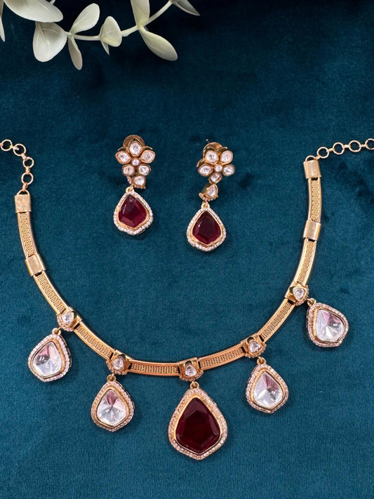 Elegant Hasli Necklace with Ruby, Uncut Polki & Kundan AD Stones. Reyshaa