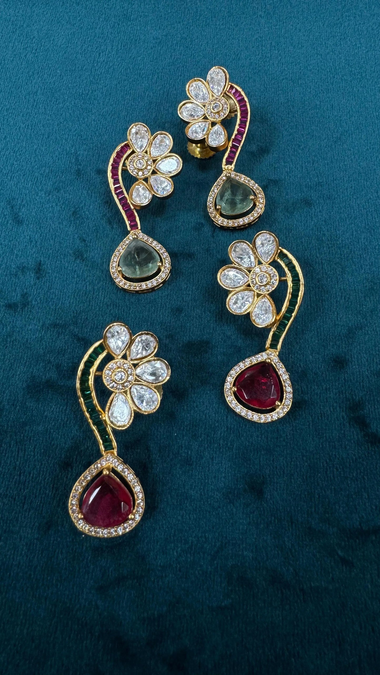 Phool Earrings with Kundan and AD Stones. Reyshaa