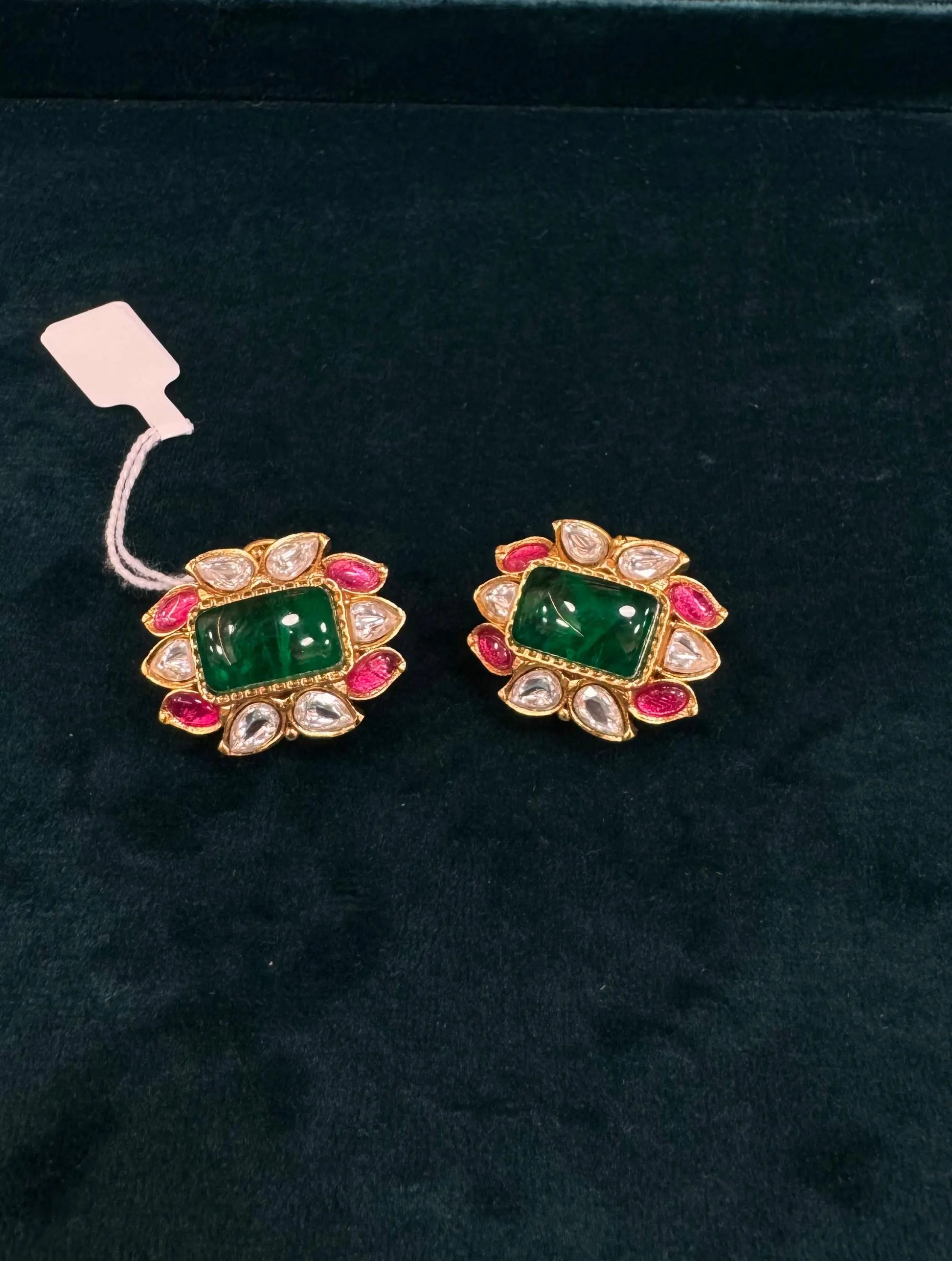 Kundan Emerald & Ruby Stud Earrings – Traditional Indian Jewelry. Reyshaa