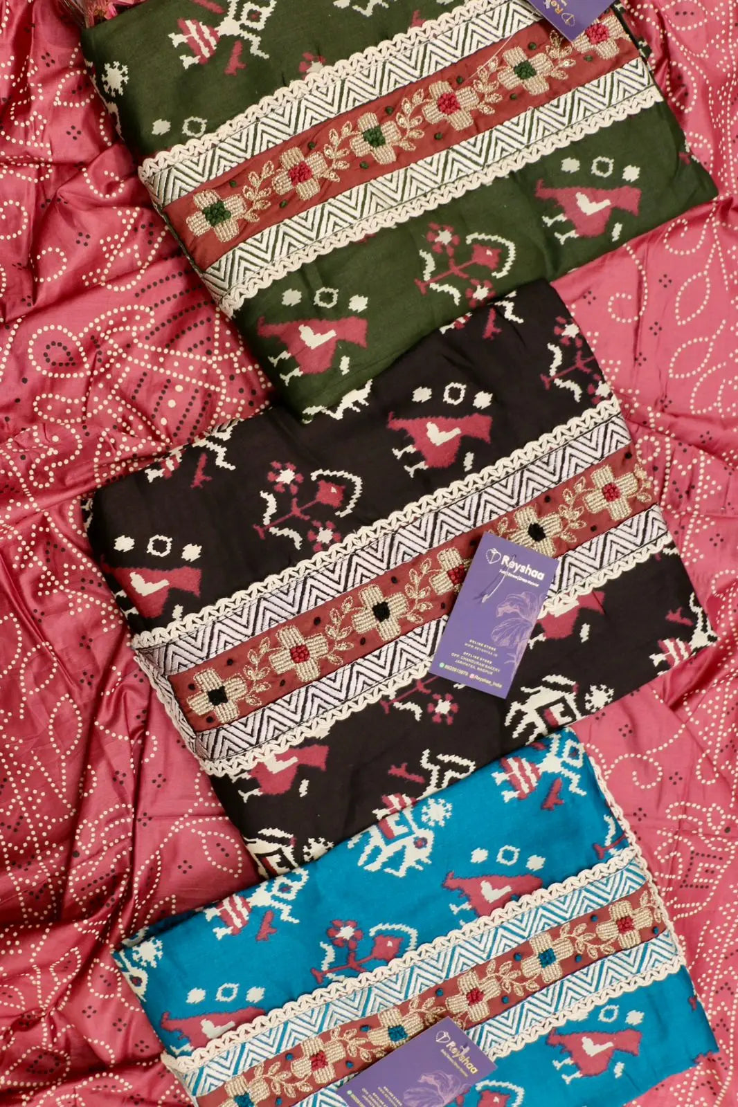 Worli Print Jaam Cotton Hand-Embroidered Suit Set with Bandhani Dupatta Reyshaa