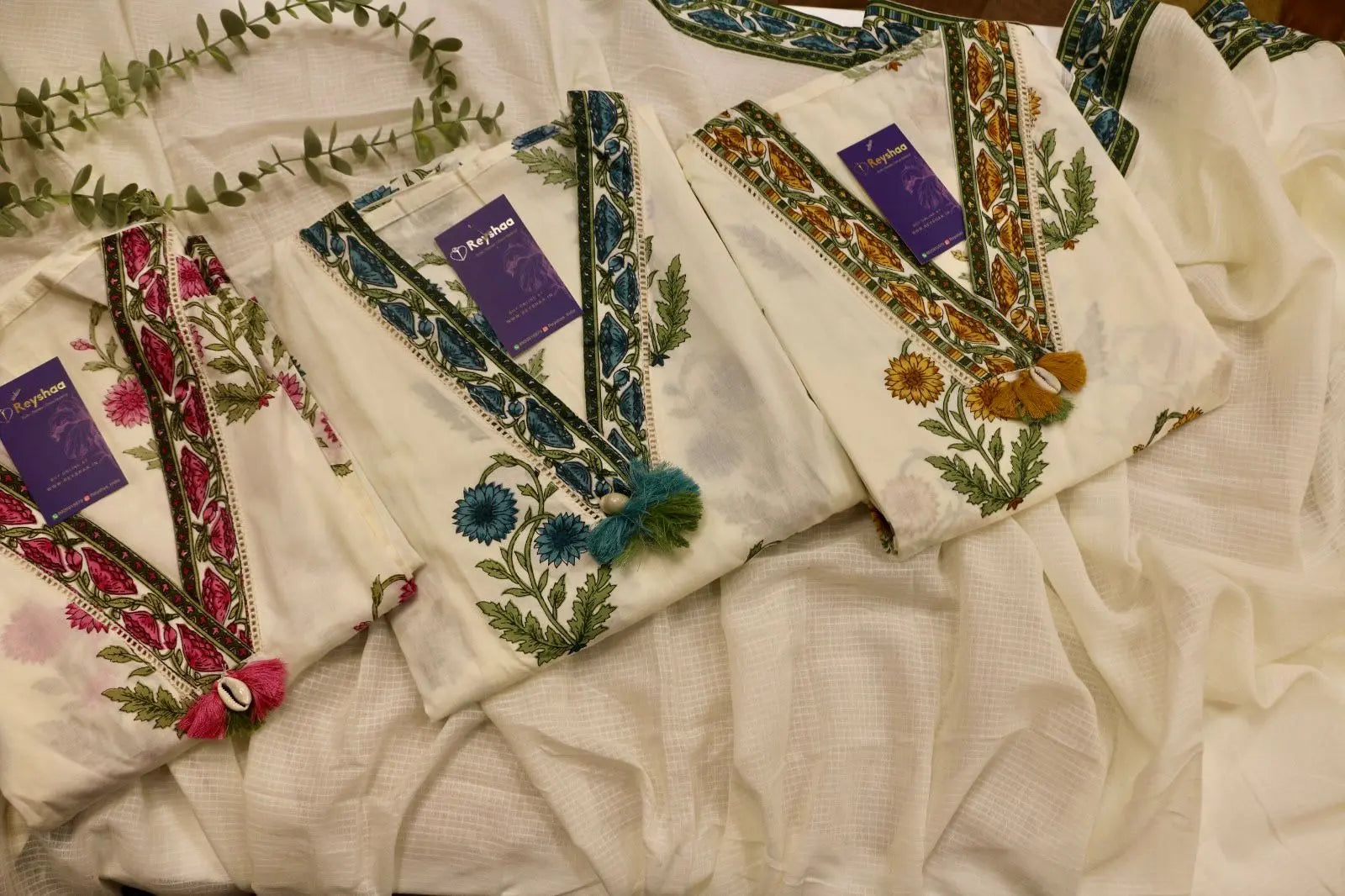 Pure Cotton Printed Embroidered Top with Soft Kota Dupatta Reyshaa