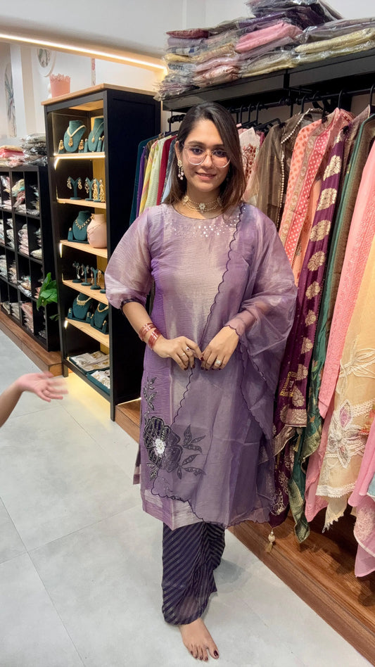 Elegant Shimmer Tissue Silk Readymade Suit Set Reyshaa