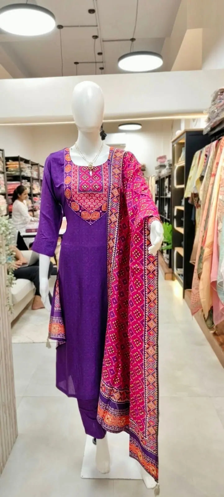 Elegant Russian Silk Patola Print Readymade Suit Set Reyshaa