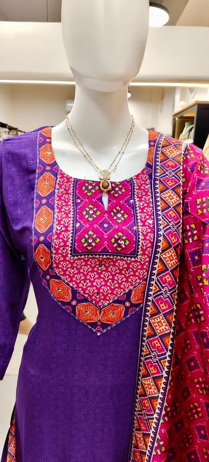 Elegant Russian Silk Patola Print Readymade Suit Set Reyshaa