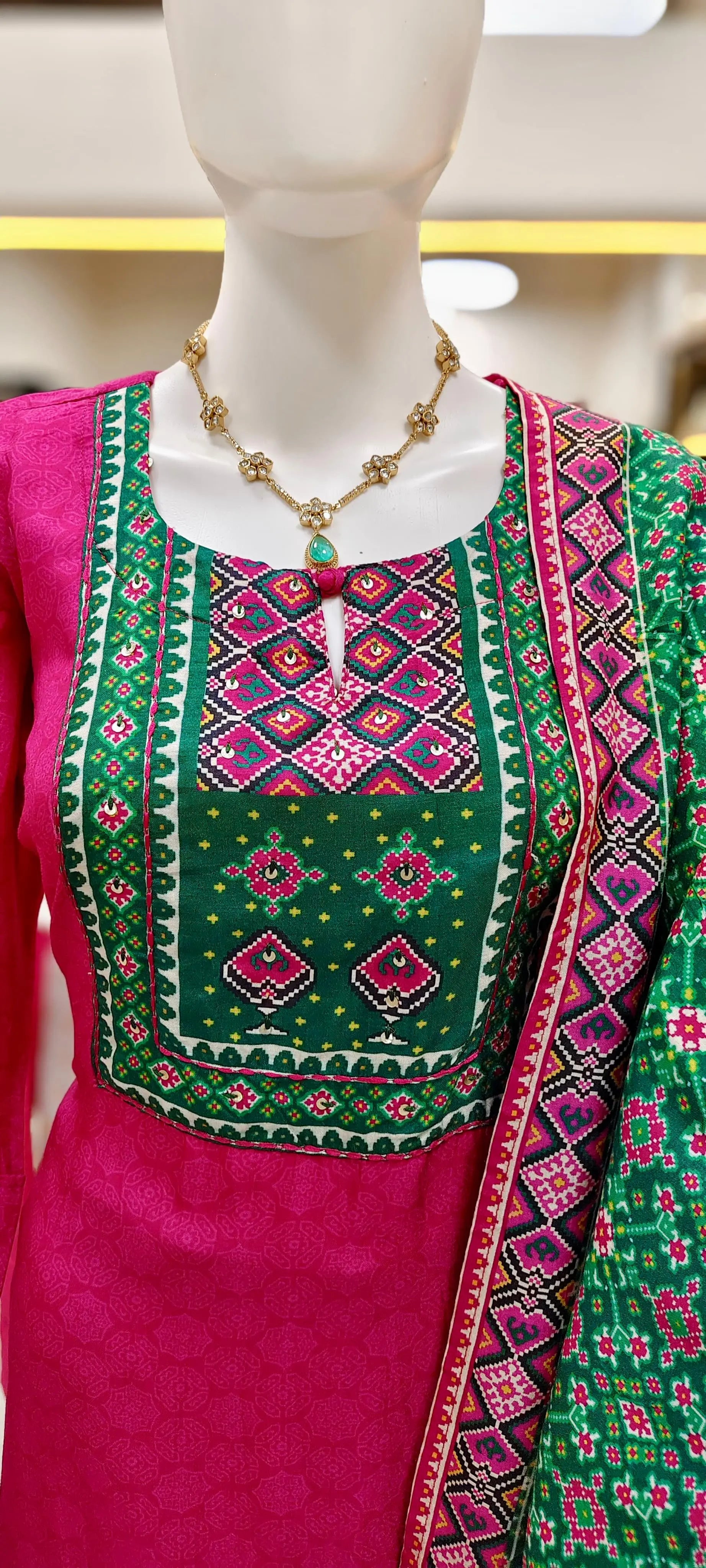 Elegant Russian Silk Patola Print Readymade Suit Set Reyshaa
