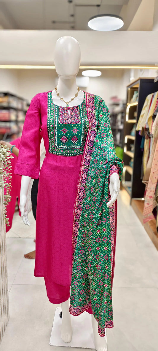 Elegant Russian Silk Patola Print Readymade Suit Set Reyshaa