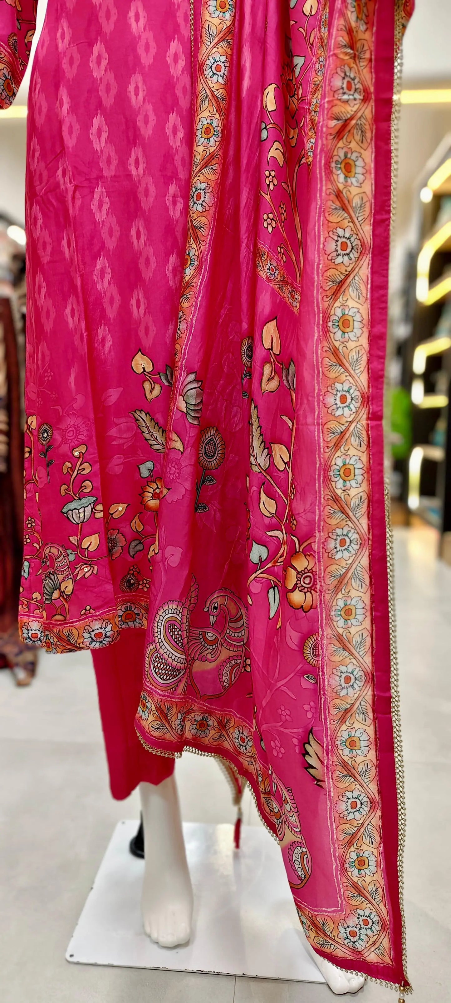 Elegant Russian Silk Kalamkari Print Readymade Suit Set Reyshaa