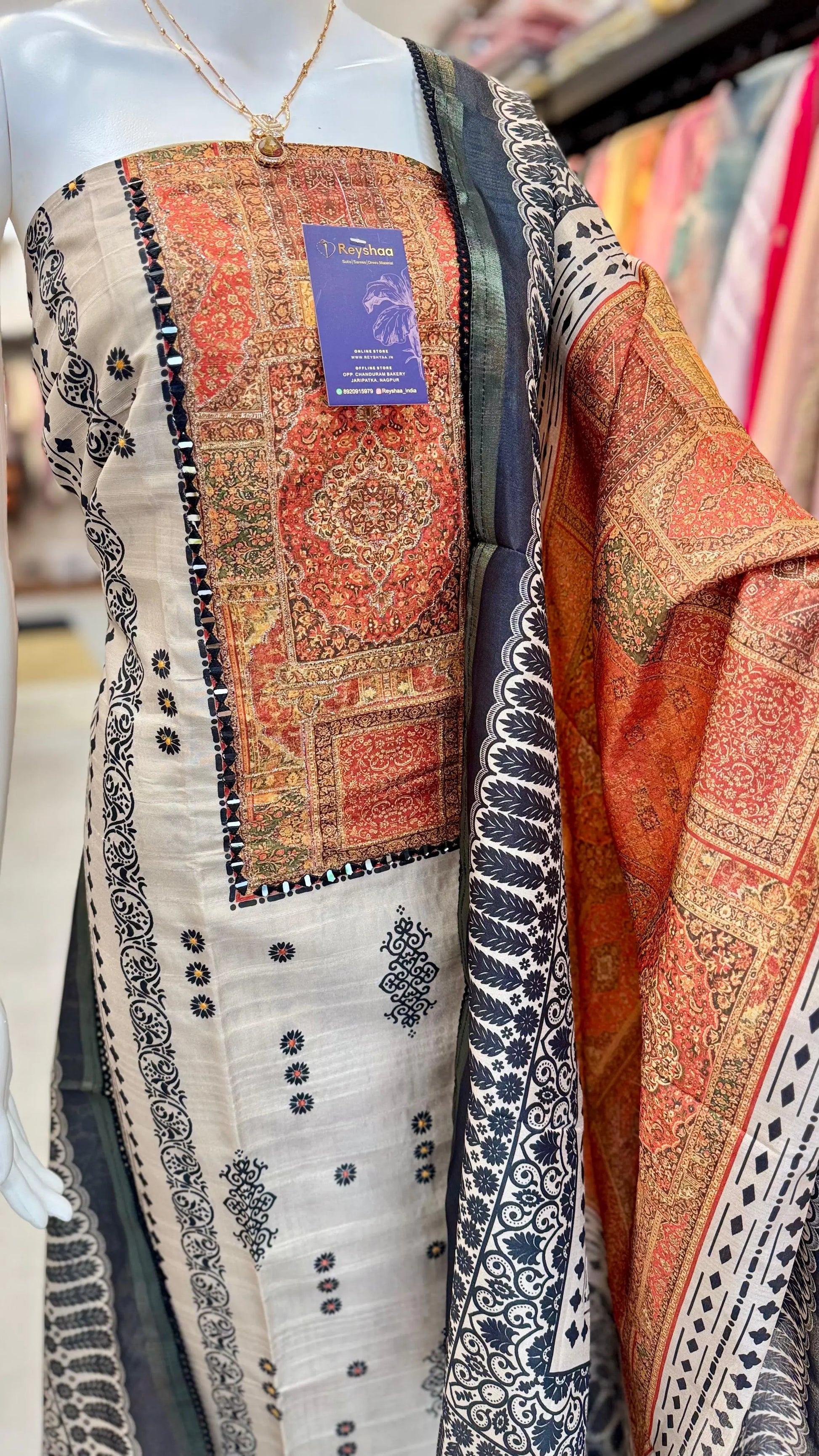 Elegant Tussar Silk Unstitched Suit Set with Intricate Detailing Reyshaa