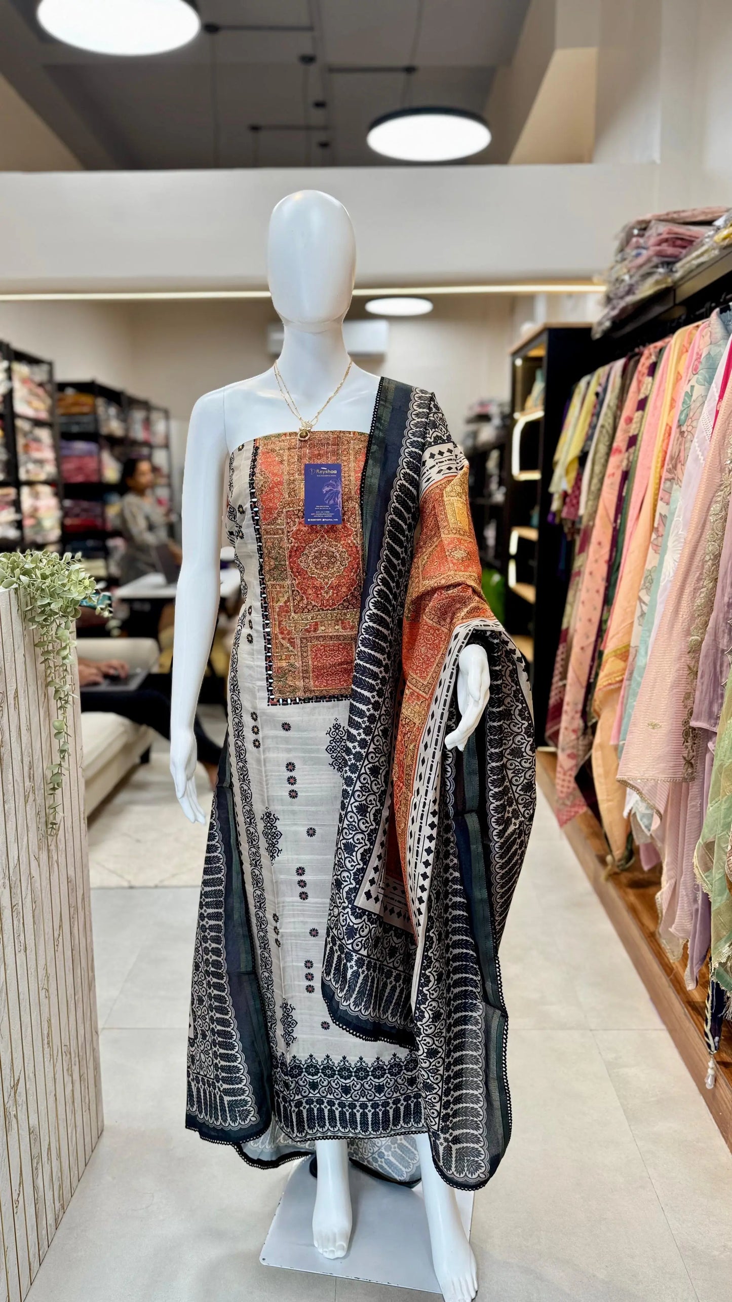 Elegant Tussar Silk Unstitched Suit Set with Intricate Detailing Reyshaa