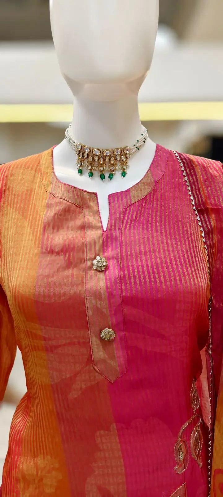 Elegant Organza Silk Readymade Set with Cutdana Embroidery & Striped Design Reyshaa