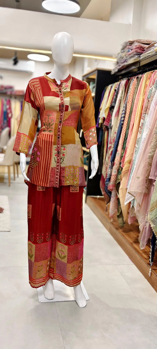 Butter Muslin Abstract Print Co-ord Set Reyshaa