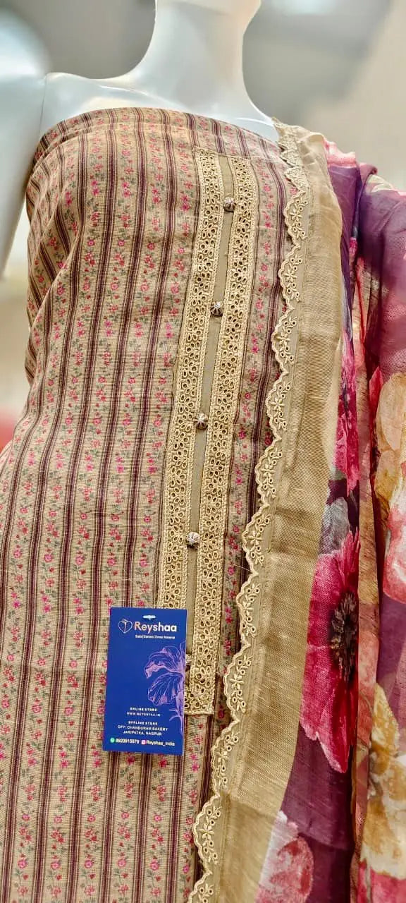 Linen Floral Print Pakistani Dress Material Reyshaa