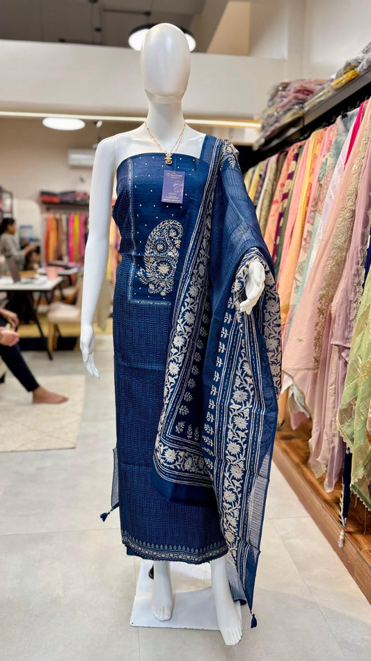 Elegant Jute Cotton Block Print Dress Material Suit Set Reyshaa