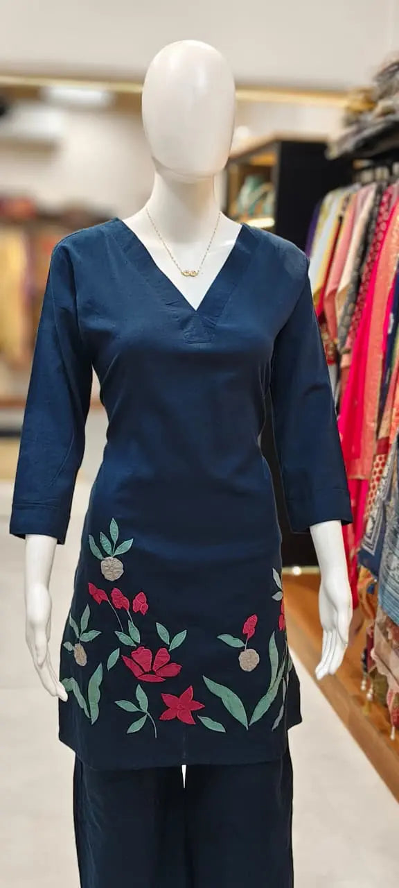 Cotton Flex Appliqué Work Coord Set with Flared Pants Reyshaa