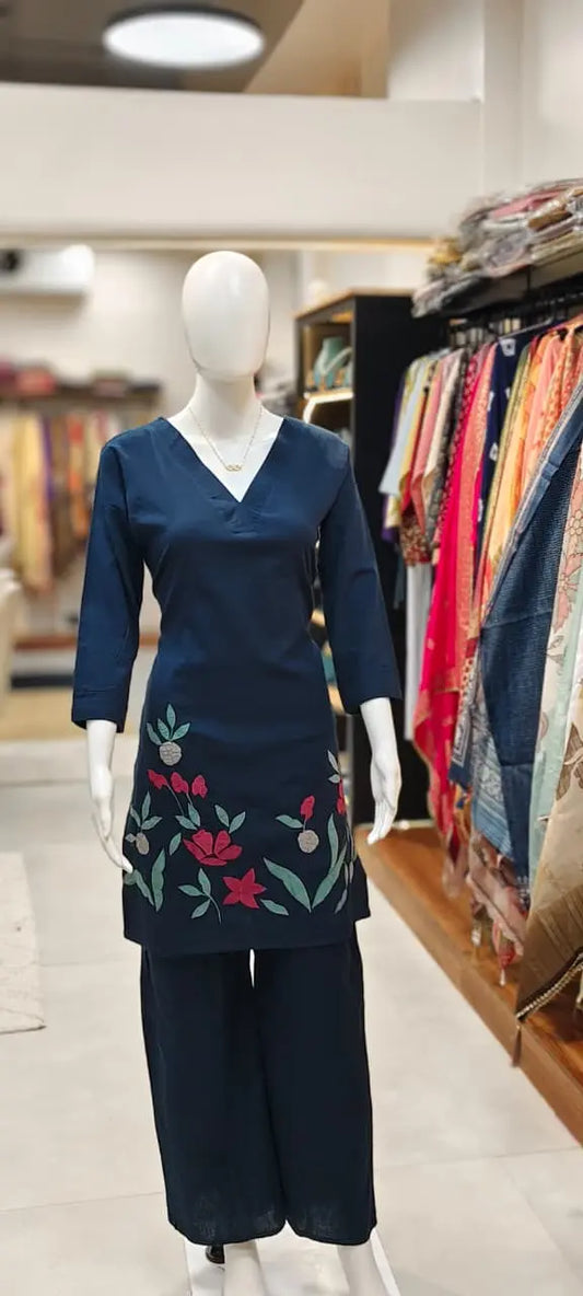 Cotton Flex Appliqué Work Coord Set with Flared Pants Reyshaa