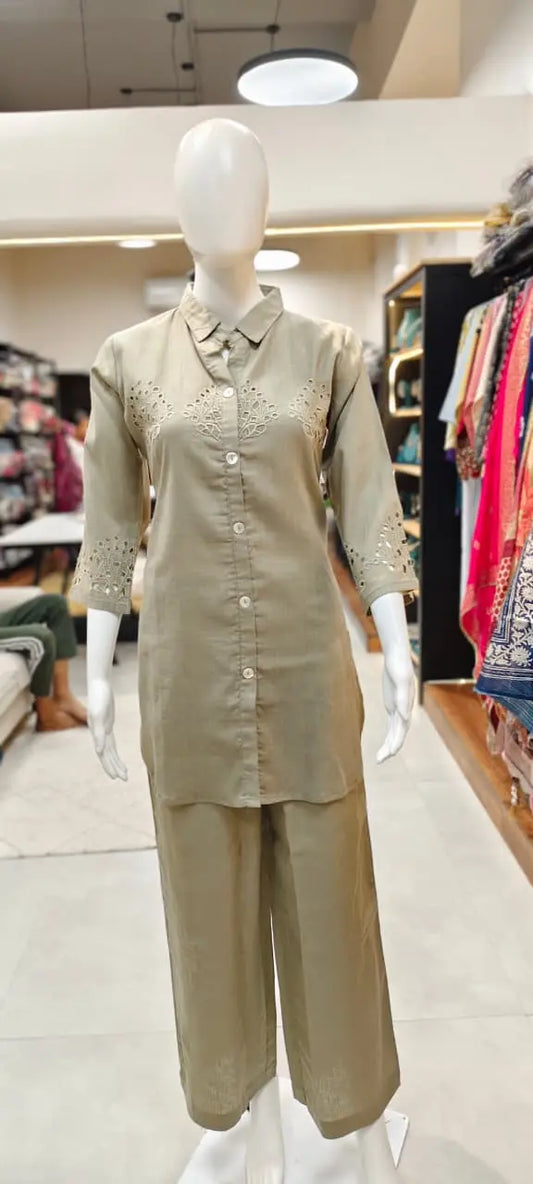 Pure Cotton Hakoba Coord Set with Elegant Detailing Reyshaa