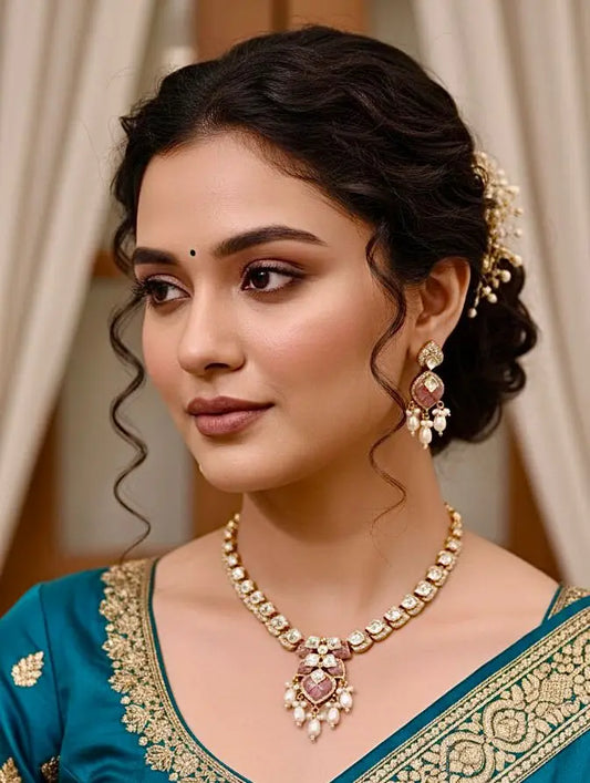 Elegant Kundan Pearl Necklace Set with Earrings Reyshaa