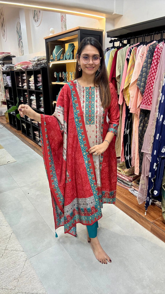 Butter Muslin Placement Print Readymade Set Reyshaa