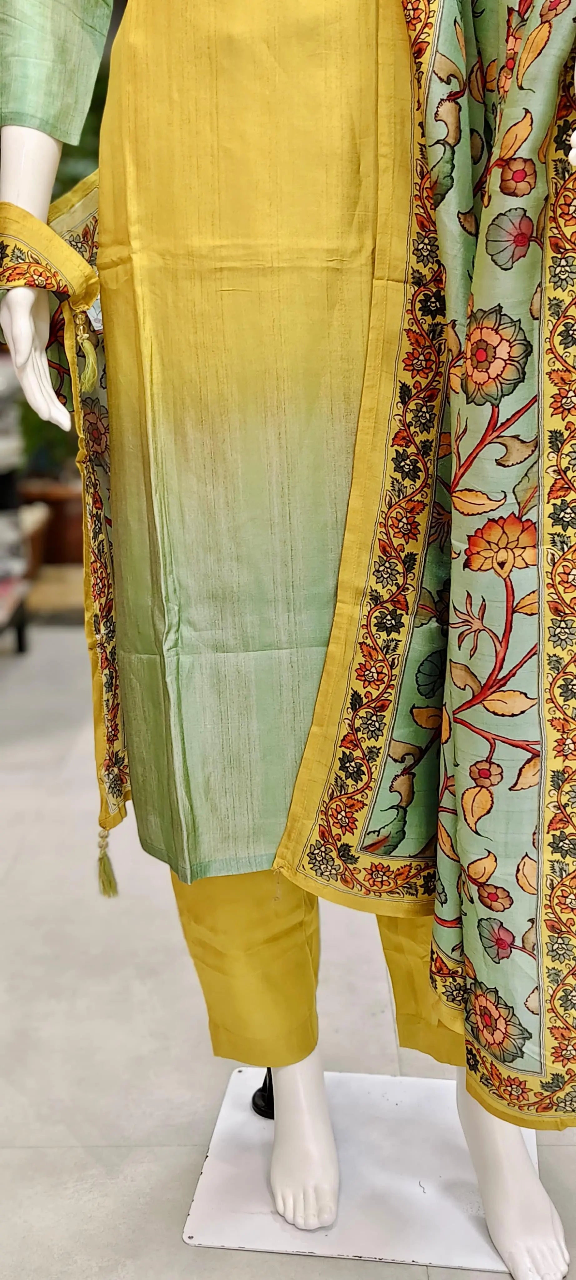 Silk Ombré Cut Dana Work Readymade Suit with Kalamkari Dupatta Reyshaa