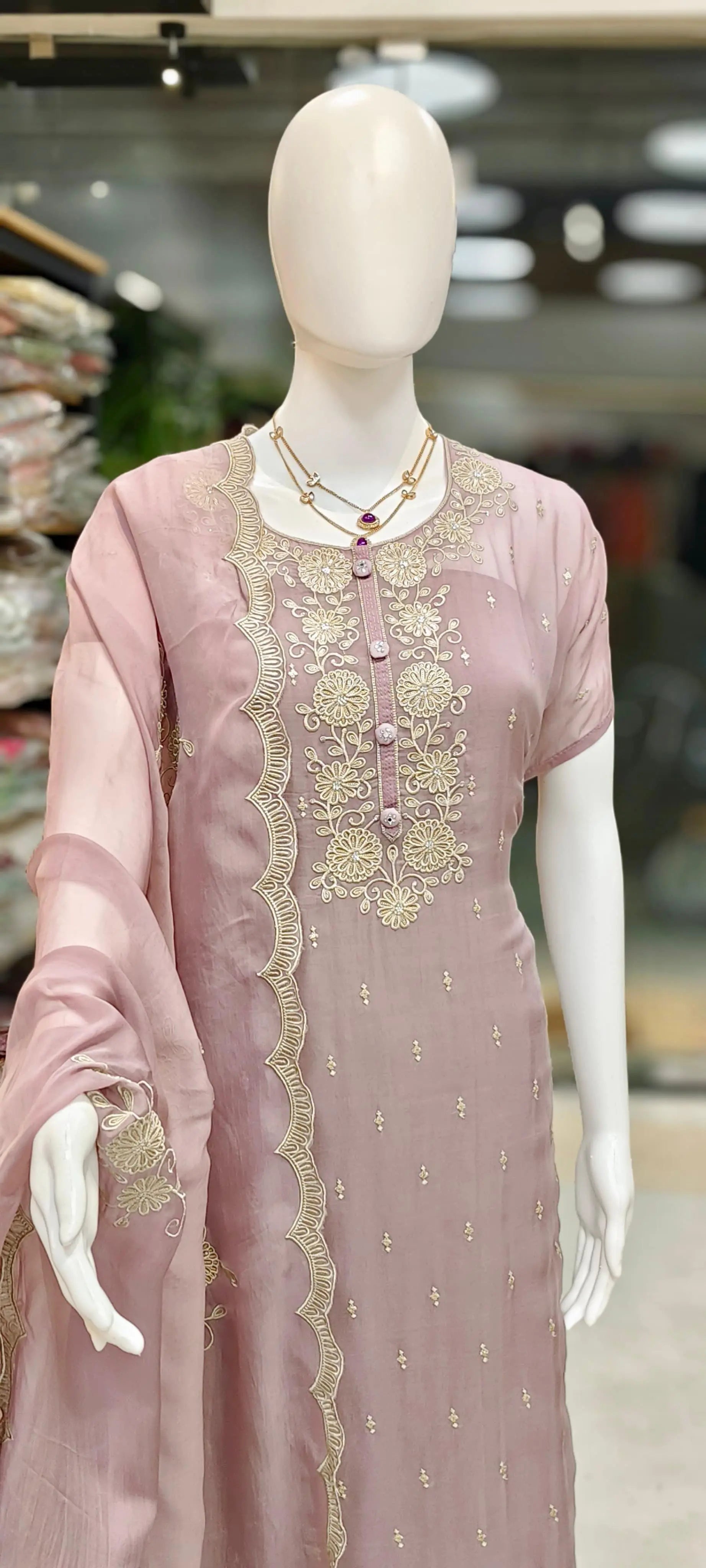 Aari Embroidered Organza Dress Material Set Reyshaa