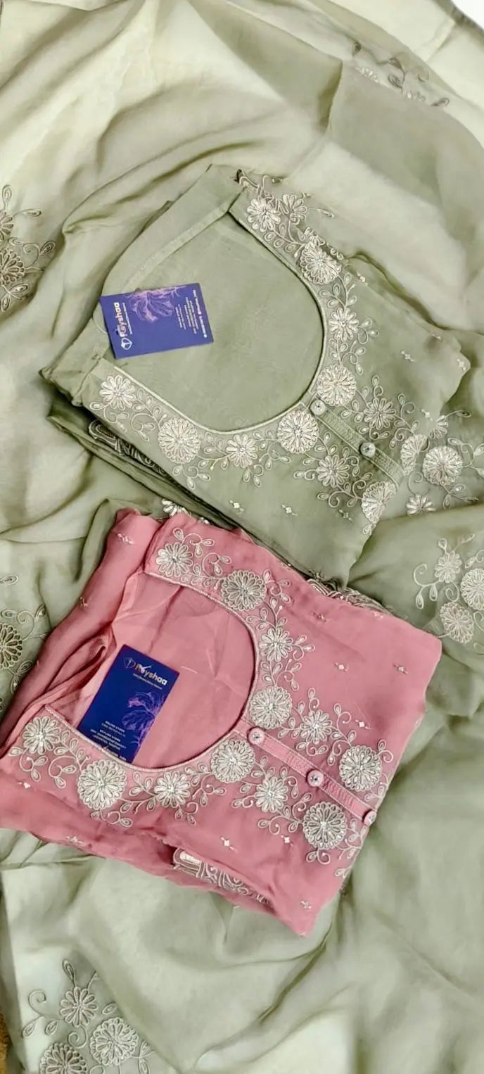 Aari Embroidered Organza Dress Material Set Reyshaa