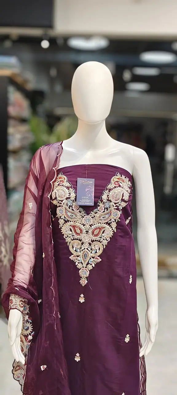 Poplin Embellished Dress Material Reyshaa