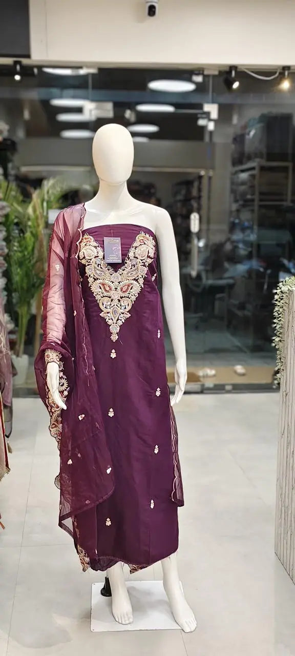 Poplin Embellished Dress Material Reyshaa