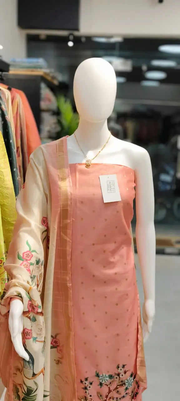 Banarasi Silk French Knots Embroidered Dress Material Reyshaa