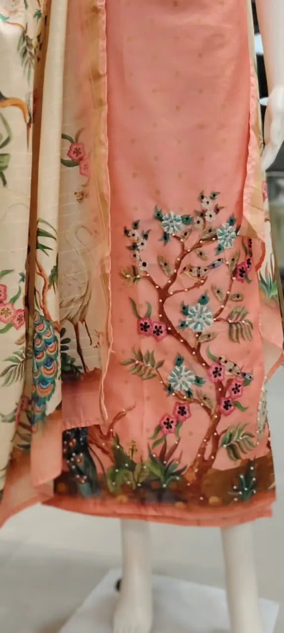 Banarasi Silk French Knots Embroidered Dress Material Reyshaa