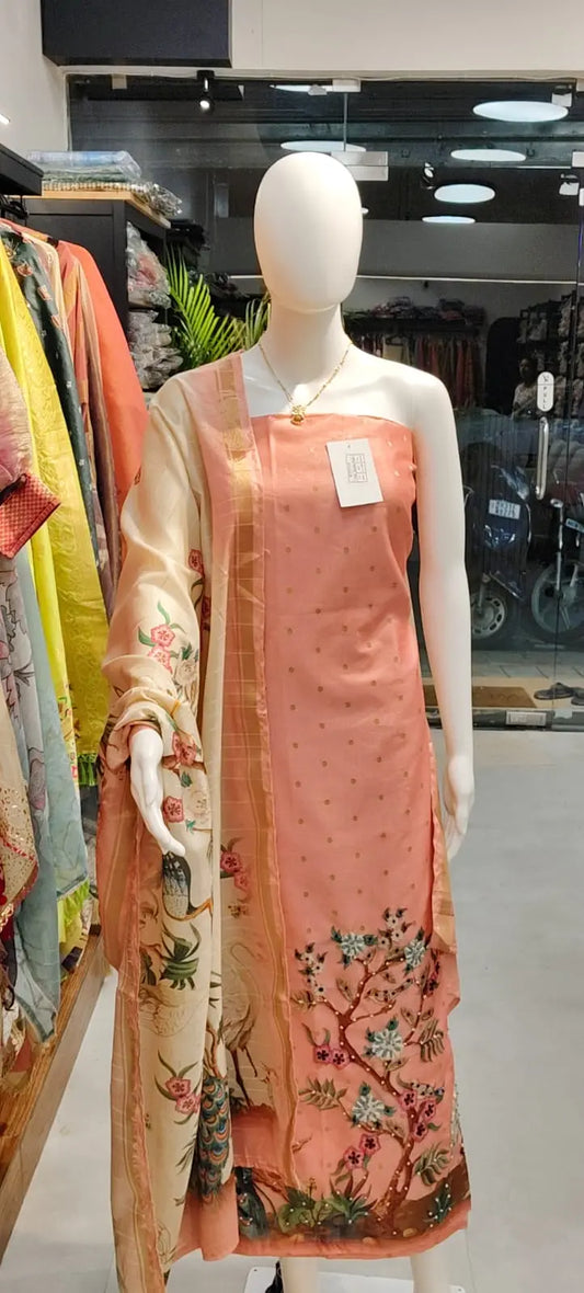 Banarasi Silk French Knots Embroidered Dress Material Reyshaa