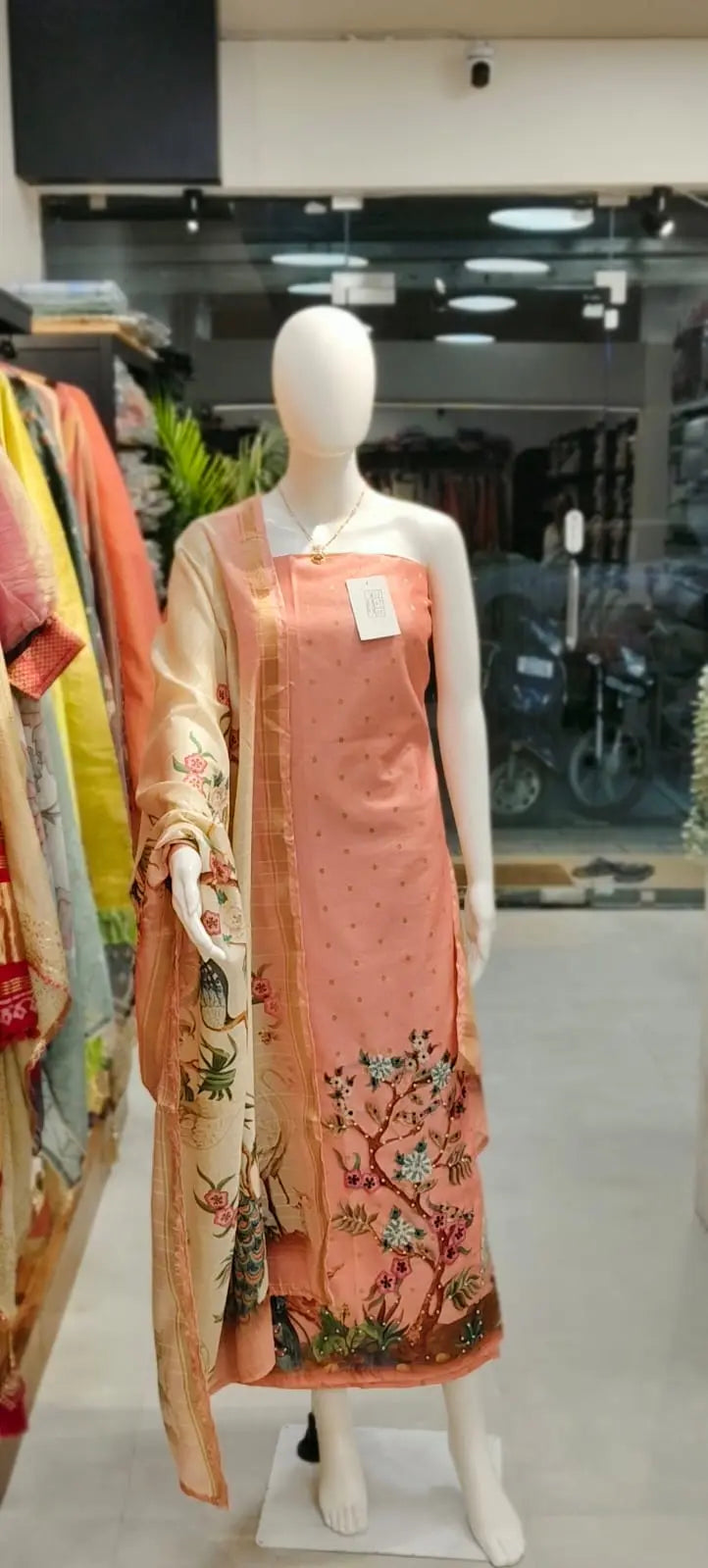 Banarasi Silk French Knots Embroidered Dress Material Reyshaa