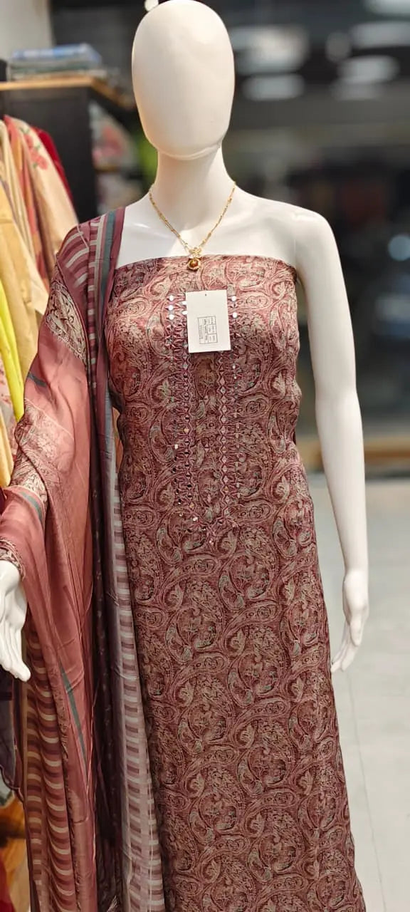Organic cotton bemberg paisley print dress material with muslin dupatta Reyshaa