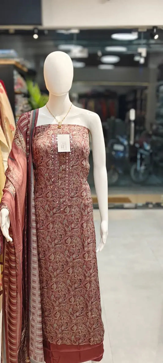 Organic cotton bemberg paisley print dress material with muslin dupatta Reyshaa
