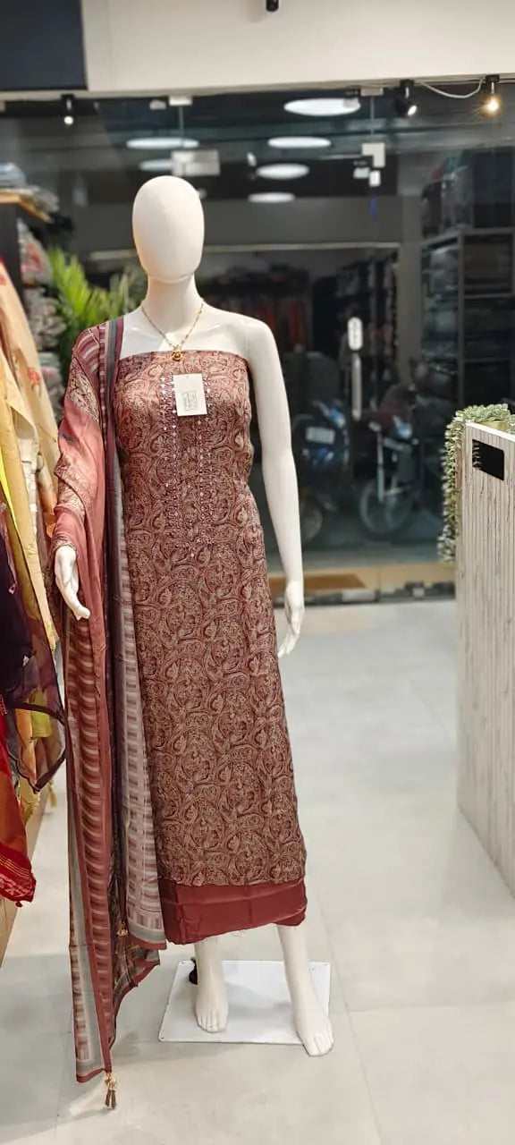 Organic cotton bemberg paisley print dress material with muslin dupatta Reyshaa