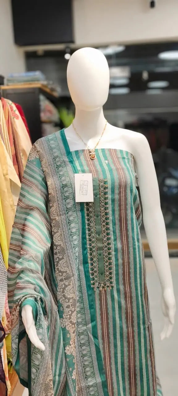 Stripped Pure Cotton Dress Material Reyshaa