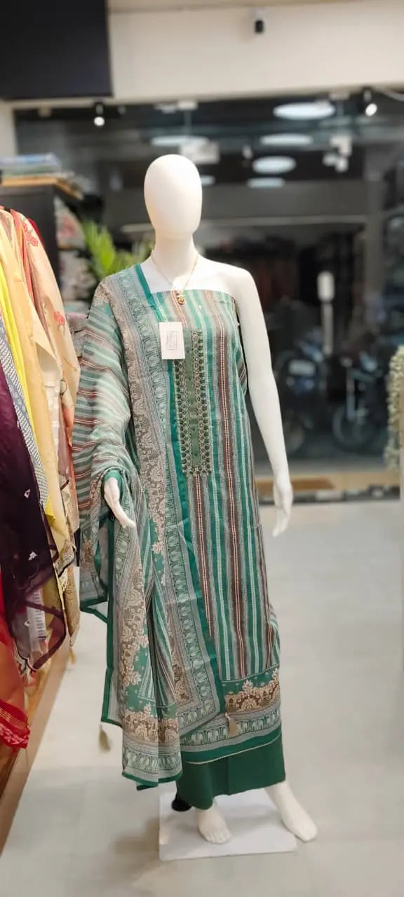 Stripped Pure Cotton Dress Material Reyshaa