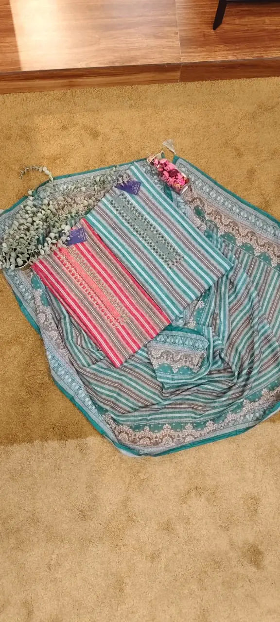 Stripped Pure Cotton Dress Material Reyshaa