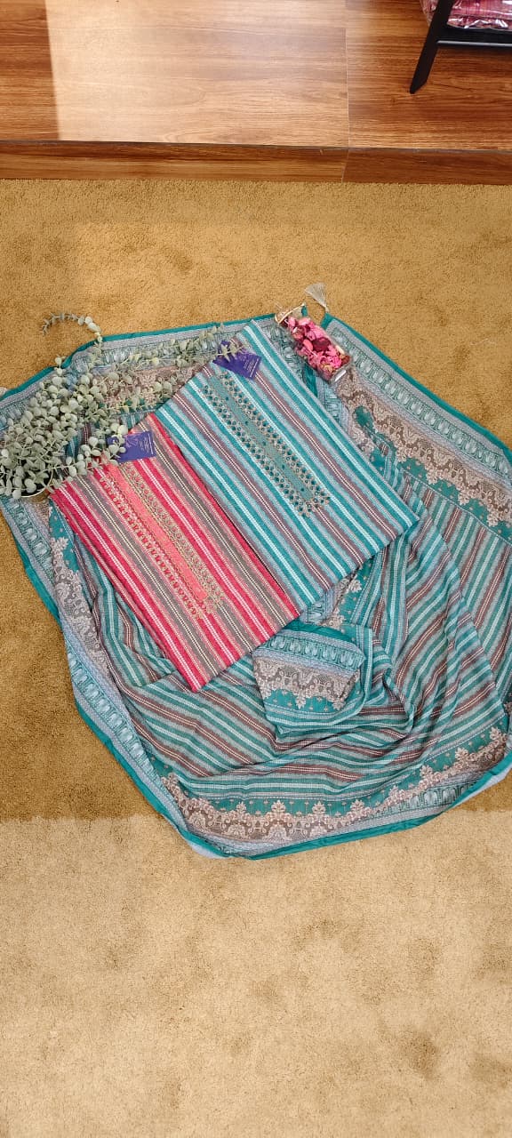Stripped Pure Cotton Dress Material Reyshaa
