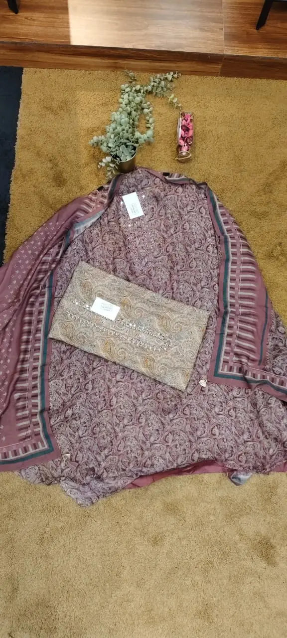 Organic cotton bemberg paisley print dress material with muslin dupatta Reyshaa