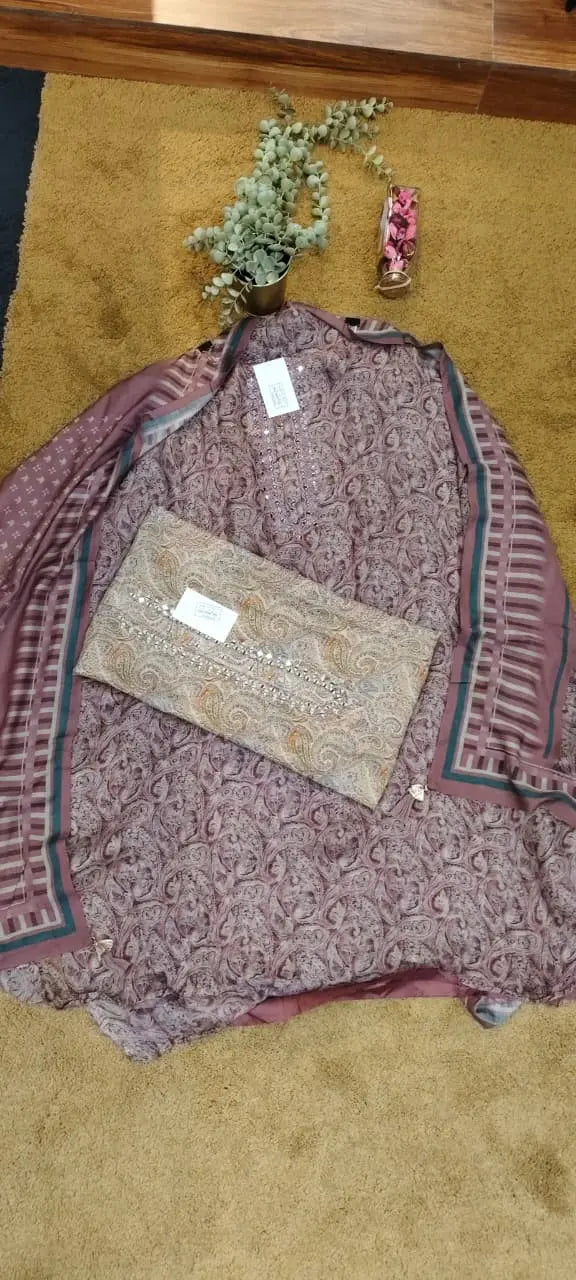 Organic cotton bemberg paisley print dress material with muslin dupatta Reyshaa