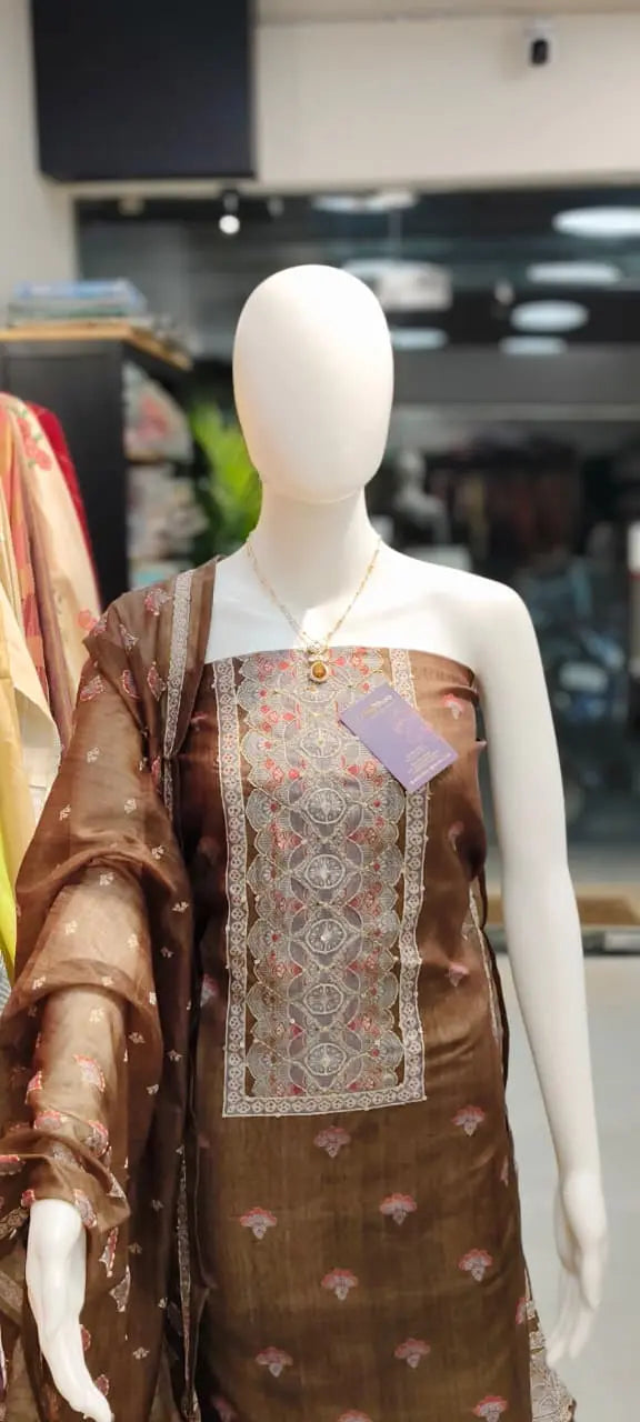 Maheshwari Dabu Print Kantha Embroidery Dress Material Reyshaa