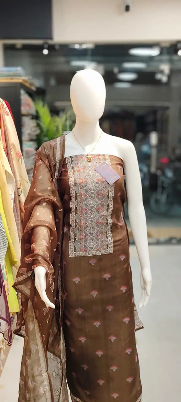 Maheshwari Dabu Print Kantha Embroidery Dress Material Reyshaa