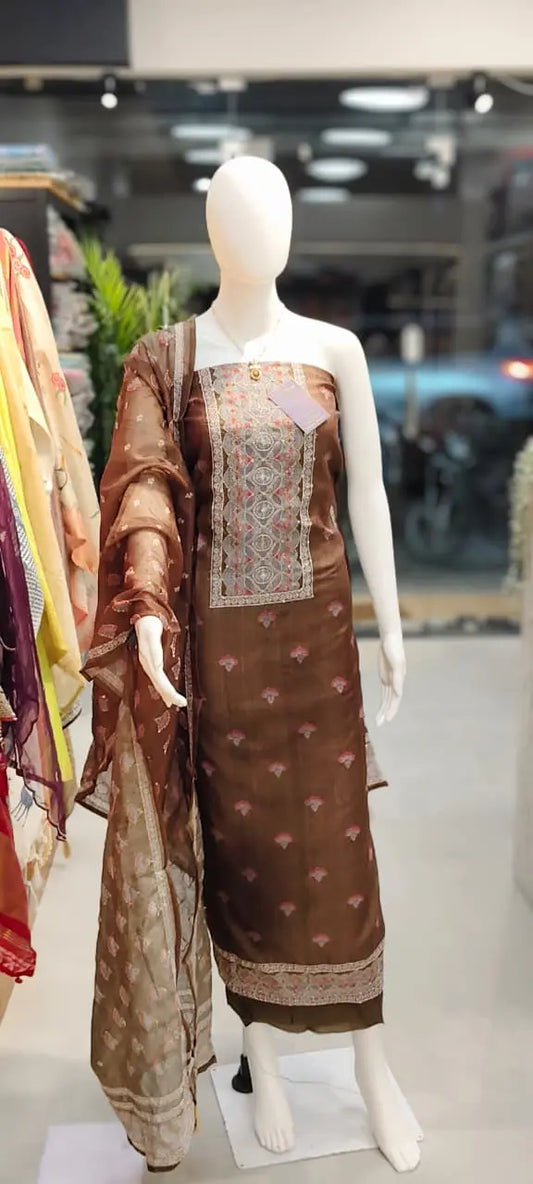 Maheshwari Dabu Print Kantha Embroidery Dress Material Reyshaa